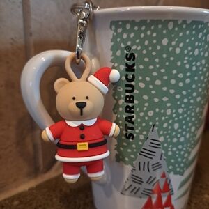 Starbucks Reusable Cup Lid Stopper, Bear, Santa, Keychain, Collectible